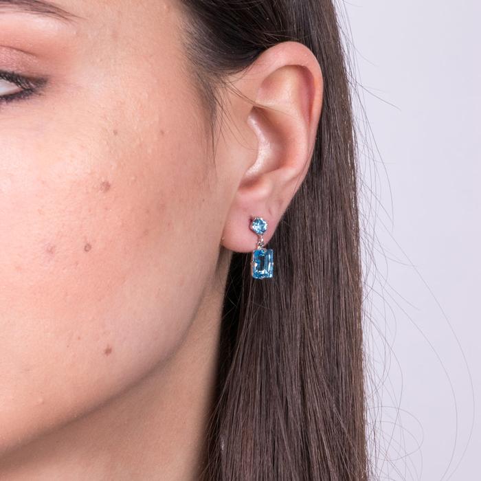 Boucles d'oreilles en argent 925 avec cristaux rectangulaires bleus