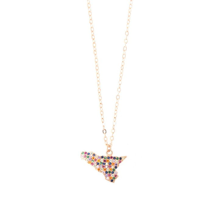 Collier en argent 925 avec pendentif île de Sicile orné de pavés de zircones multicolores