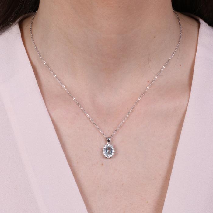 Collier en argent 925 avec zircone blanche et zircone aqua centrale