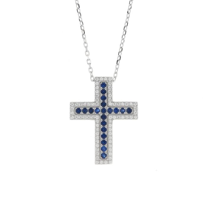 925 Silver Necklace with Blue Zircon Cross Pendant