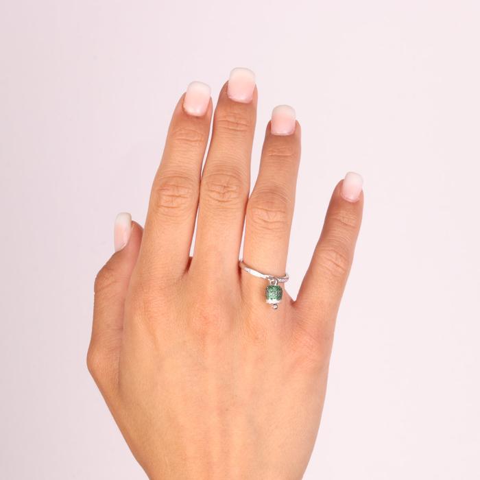Anello in Argento 925 campanella portafortuna impreziosito da zirconi verdi