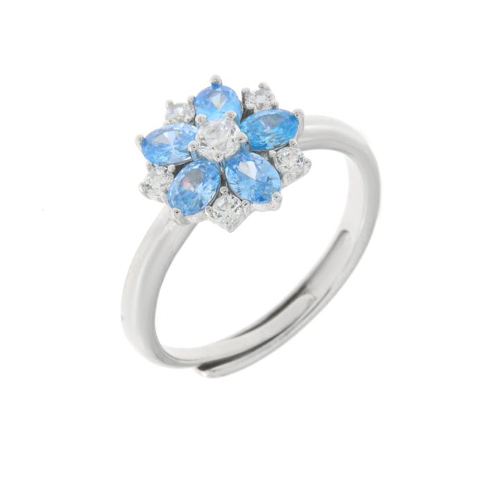 Anello in Argento 925 a forma di fiore con zirconi bianchi e azzurri