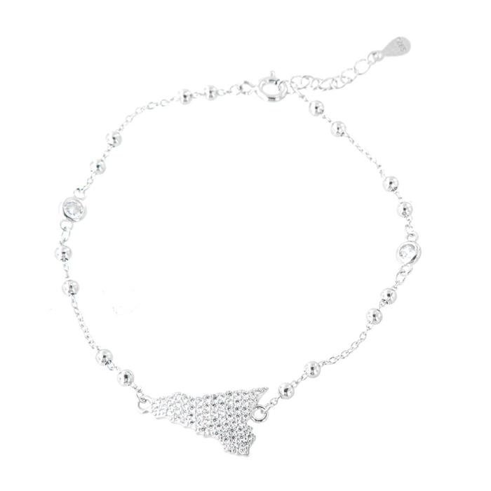 Bracelet en argent 925 en forme d'île sicilienne, orné de pavés de zircones blanches