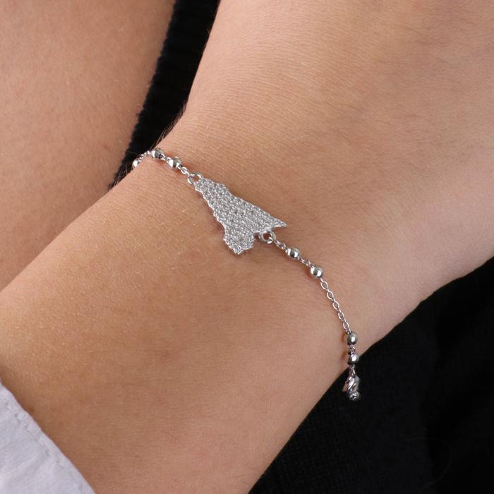 Bracelet en argent 925 en forme d'île sicilienne, orné de pavés de zircones blanches