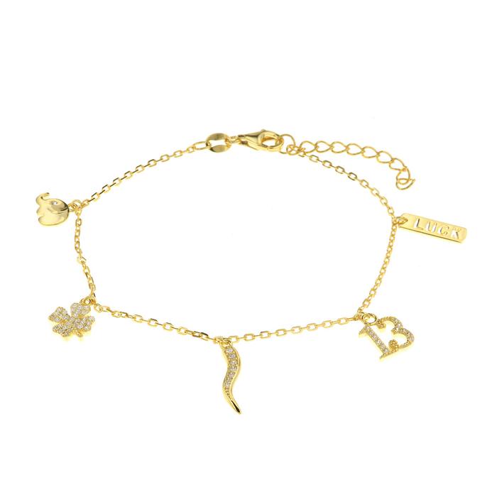 925 Silver Bracelet with White Zirconia Lucky Charms