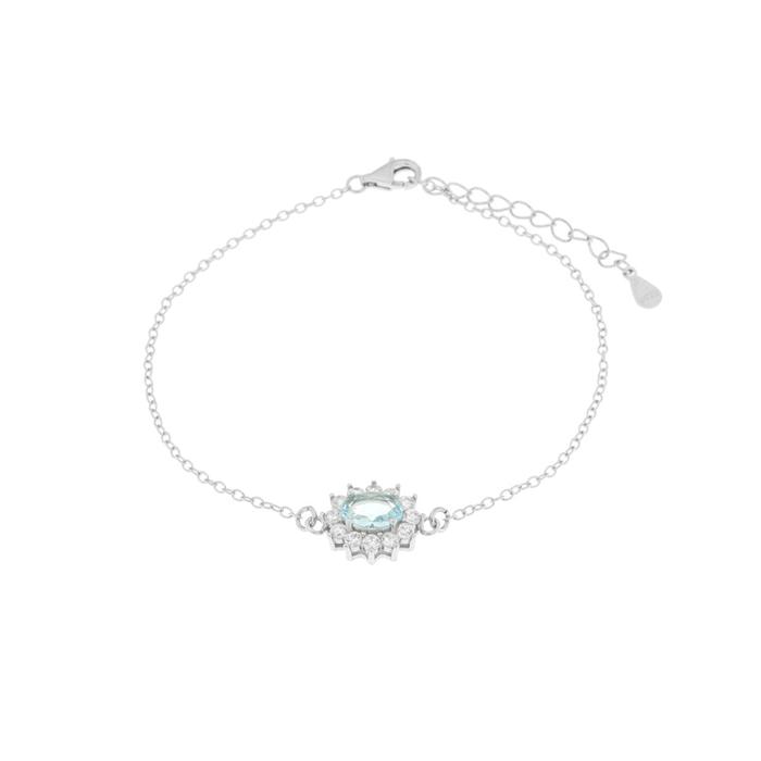Bracelet en argent 925 avec zircone blanche et zircone centrale aqua
