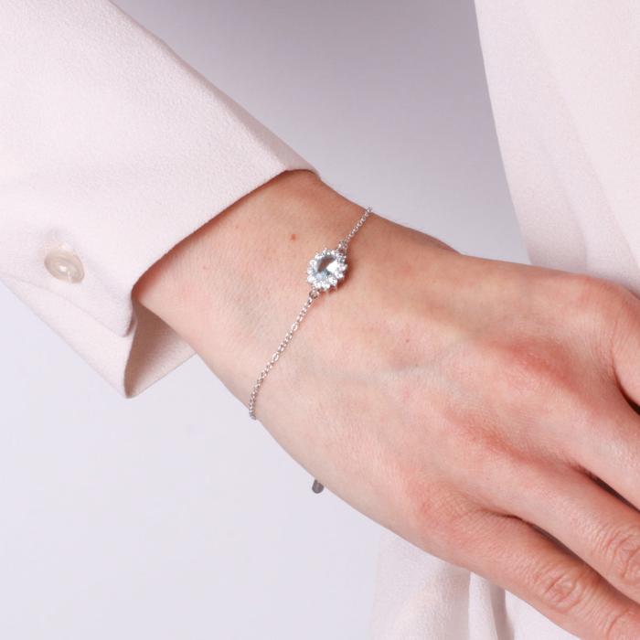 Bracelet en argent 925 avec zircone blanche et zircone centrale aqua