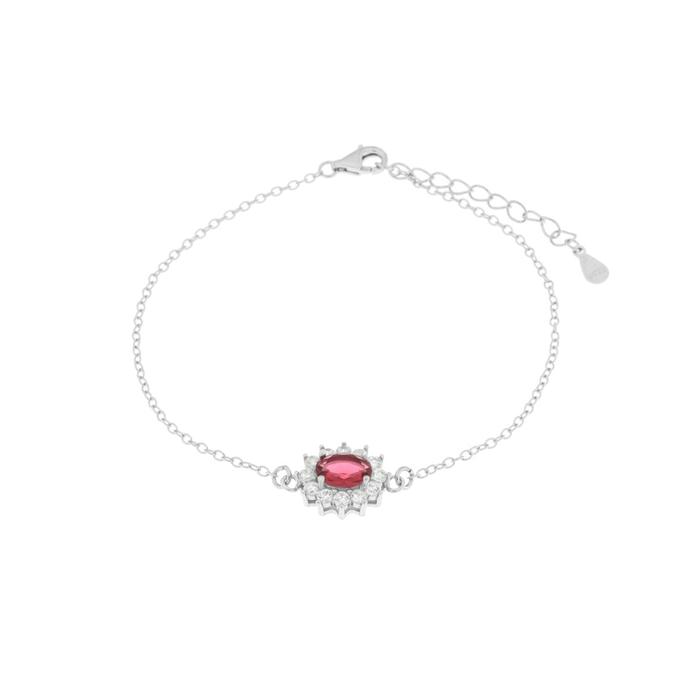 Bracciale in Argento 925 con zirconi bianchi e zircone centrale rosso