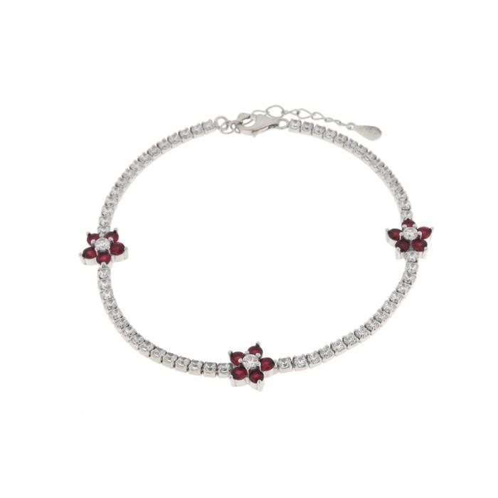 Bracelet en argent 925 avec fleurs fuchsia et zircons