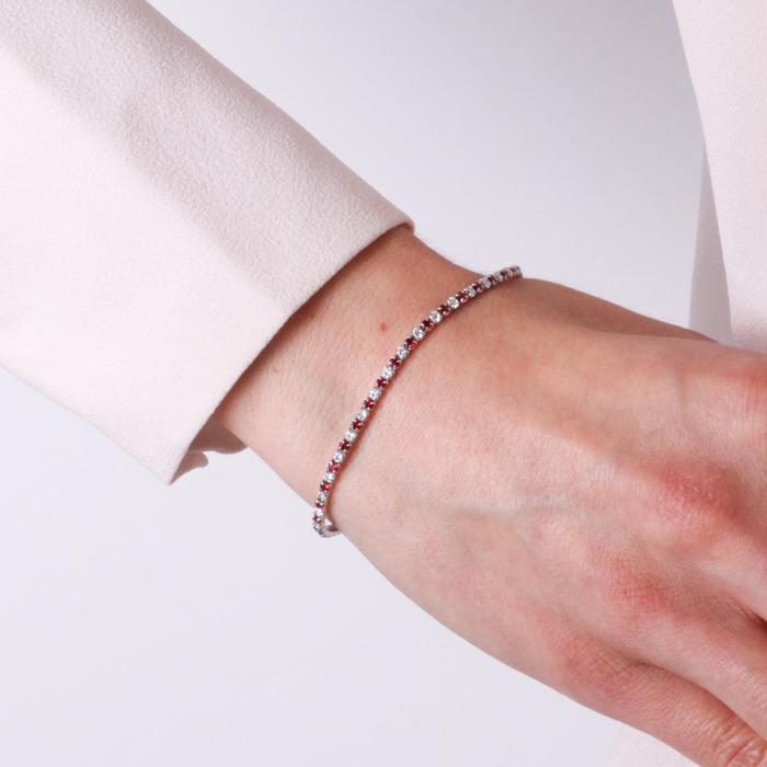 Bracelet en argent 925 avec zircones fuchsia et transparentes
