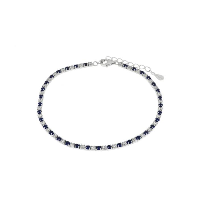 Bracelet en argent 925 avec zircones bleues et transparentes