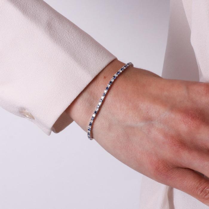 Bracelet en argent 925 avec zircones bleues et transparentes