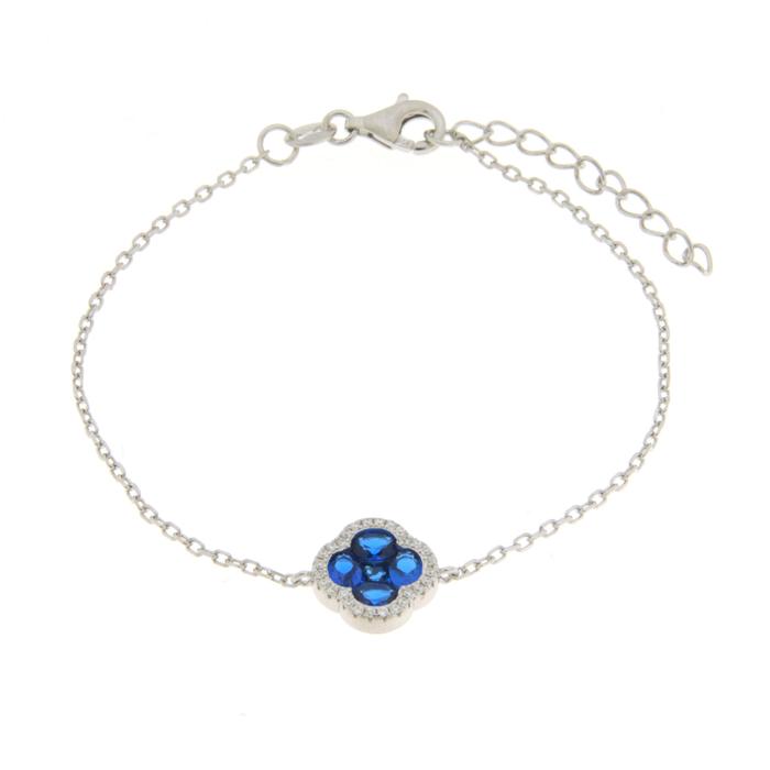 Bracelet en argent 925 en forme de fleur et zircone bleue