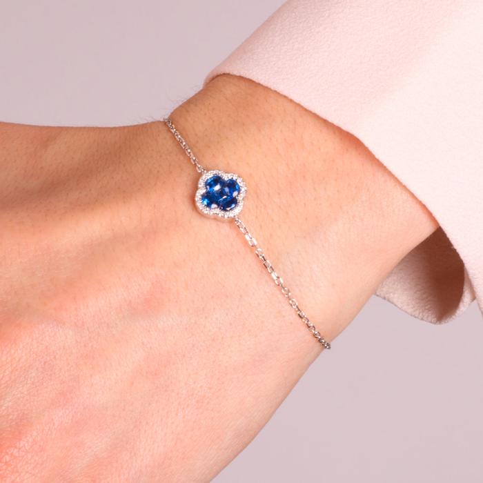 925 Silver Bracelet in the Shape of a Flower and Blue Zirconia