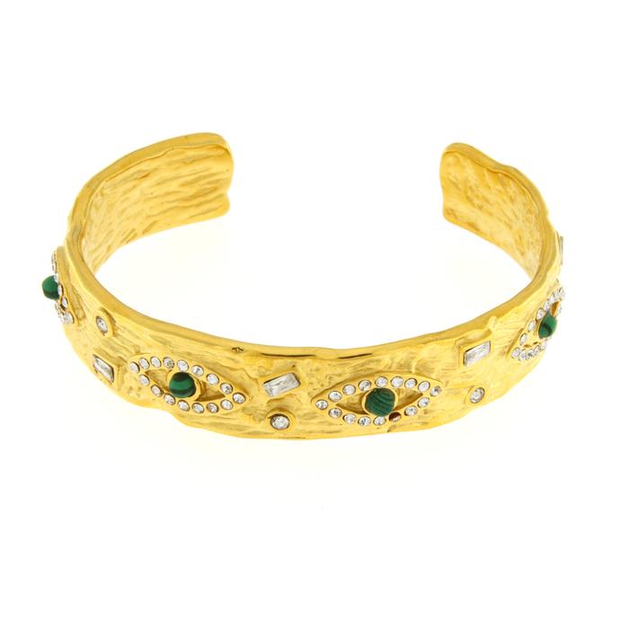 Bracelet semi-rigide en acier orné d'yeux verts