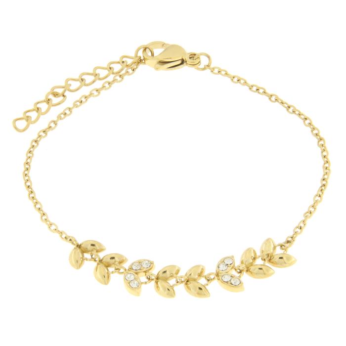 Bracelet en acier avec feuilles et zircons