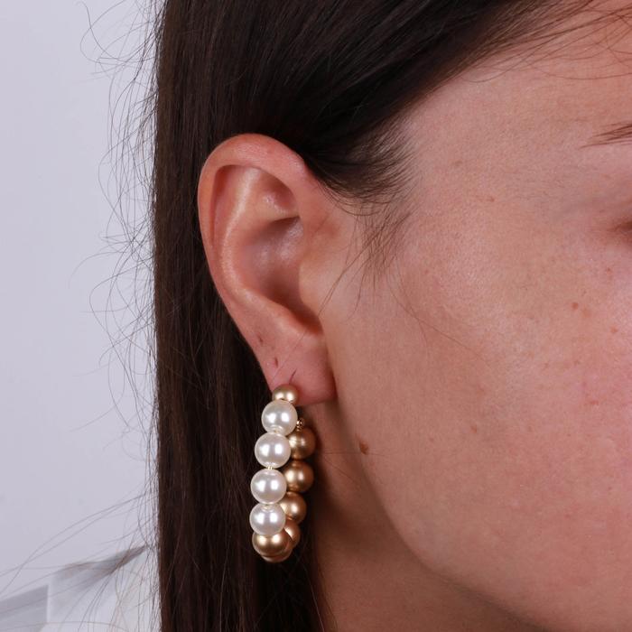 Boucles d'oreilles créoles en métal avec perles bicolores
