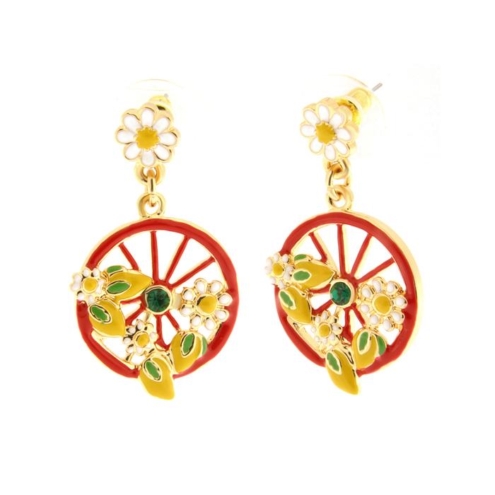 Orecchini in Metallo con ruota rossa impreziosita da limoni e fiori
