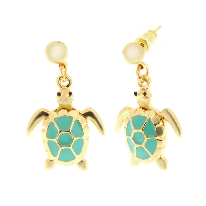 Boucles d'oreilles en métal tortue d'eau verte