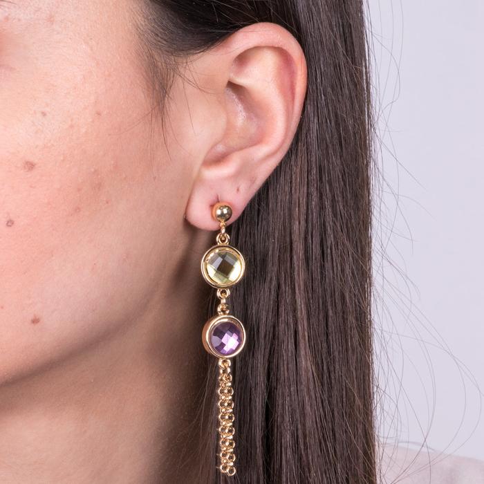 Boucles d'oreilles en métal avec cristaux suspendus