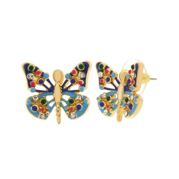 Boucles d'oreilles à tige en métal papillon bleu
