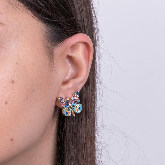 Boucles d'oreilles à tige en métal papillon bleu