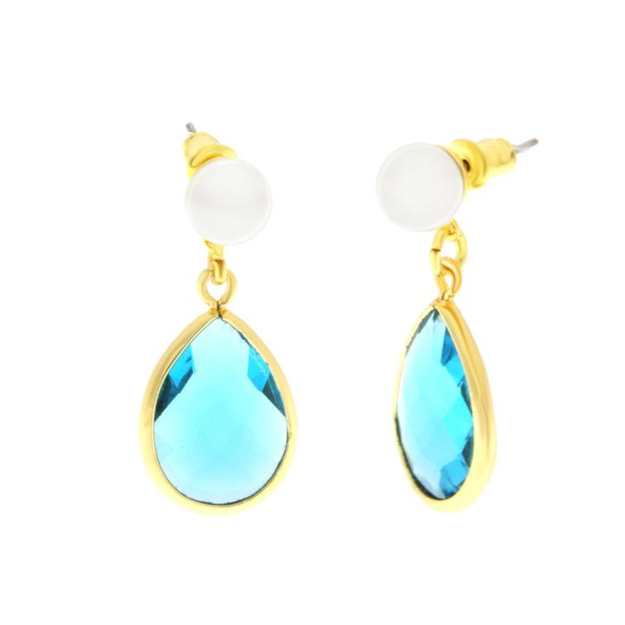Boucles d'oreilles en métal avec cristal bleu en forme de goutte
