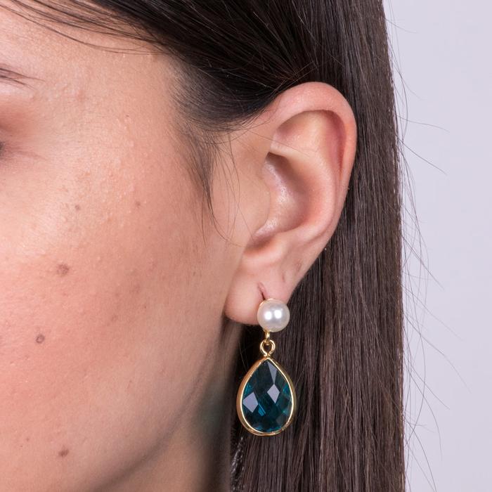 Boucles d'oreilles en métal avec cristal bleu en forme de goutte