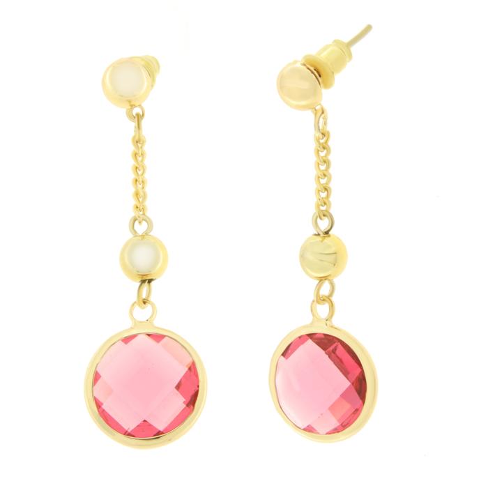 Boucles d'oreilles en métal avec pendentif en cristal rose