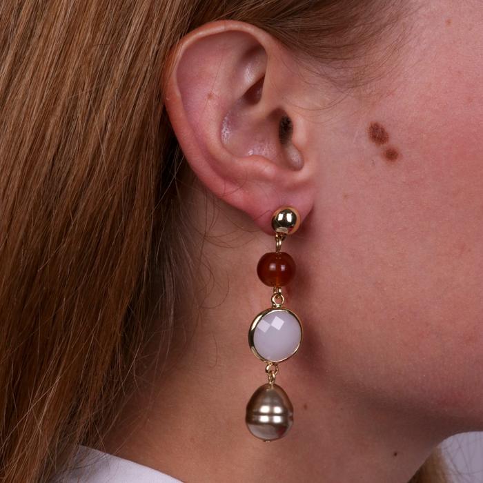 Boucles d'oreilles en métal avec pendentif perle et cristal