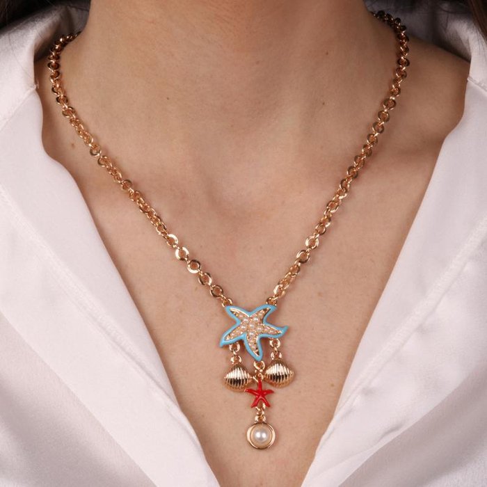 Collana in Metallo con pendente stella marina e conchiglie