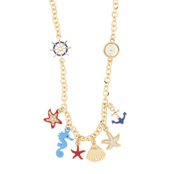 Collana in Metallo con stelle marine, conchiglie, ancora e timone
