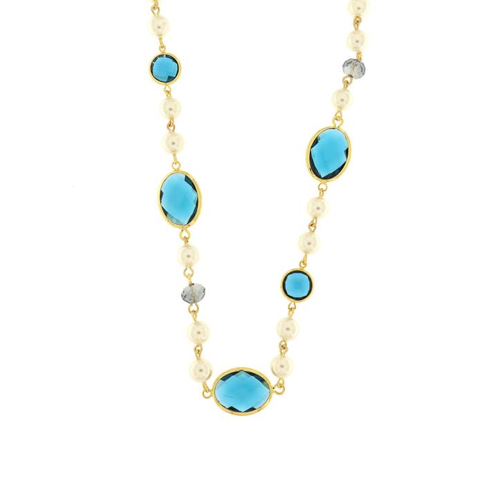Collier en métal avec cristaux bleus inspiré du verre de Murano et des perles