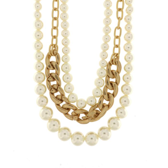 Collana in Metallo multifilo con perle e groumette