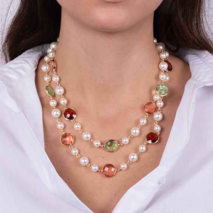 Collier en métal avec perles et cristaux