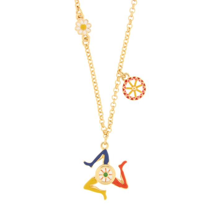 Collier en métal avec Trinacria et roue de charrette