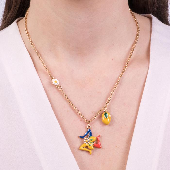 Collier en métal avec Trinacria et citrons