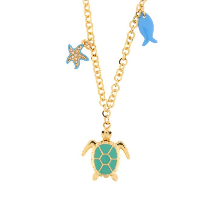 Collana in Metallo con tartaruga verde, pesce e stella marina