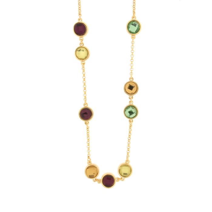Collier en métal avec cristaux marron, verts et jaunes