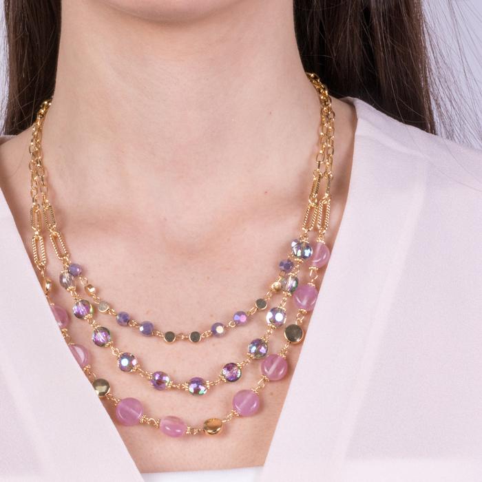 Collana in Metallo multifilo con cristalli dalle sfumature rosa e viola