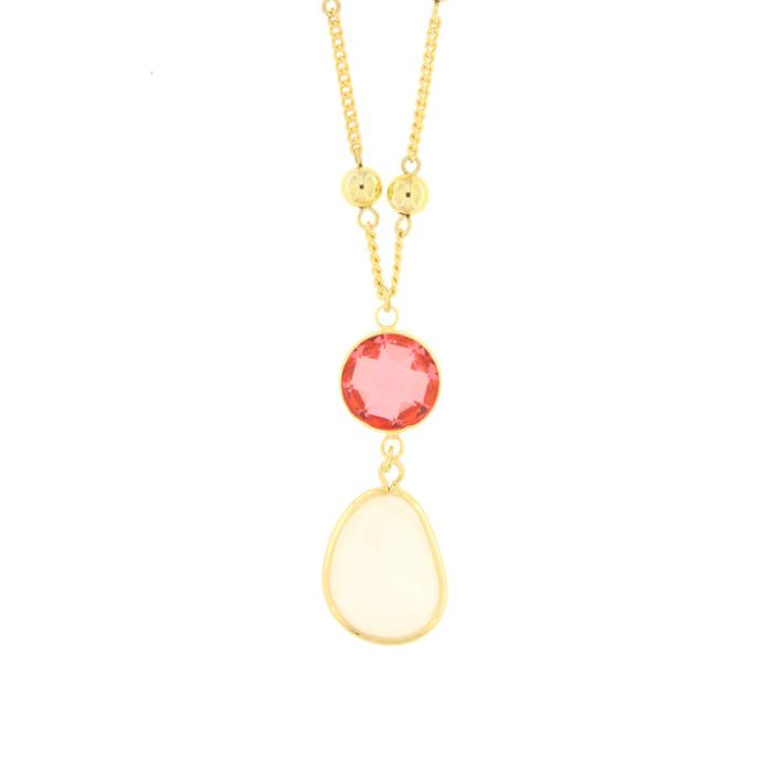 Collier en métal avec pendentif en cristal blanc et rose