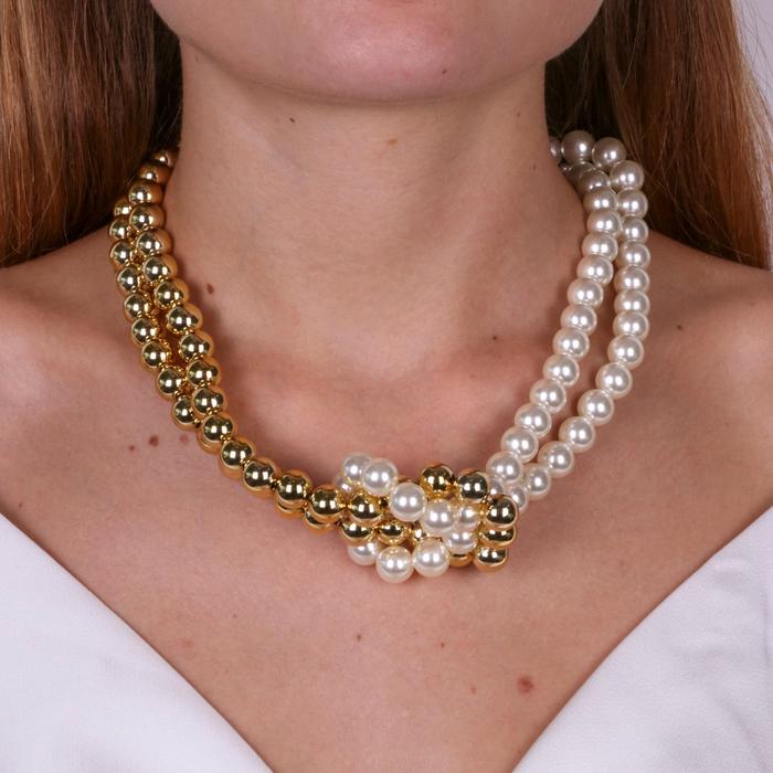 Collana in Metallo con nodo di perle bianche e oro