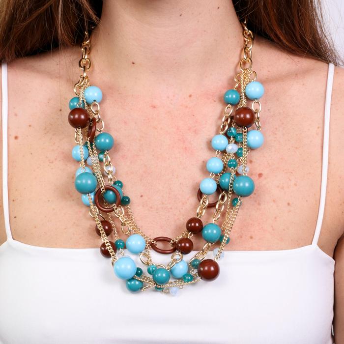 Collana in Metallo multifilo con pietre turchesi