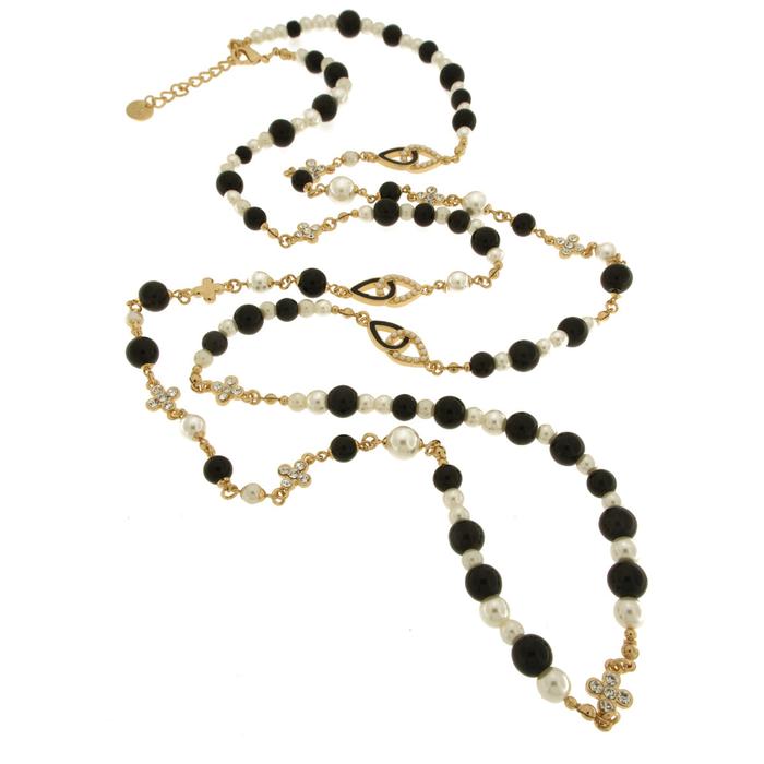 Collana in Metallo con perle bianche e croce