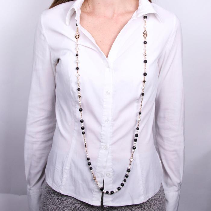 Collana in Metallo con perle bianche e croce