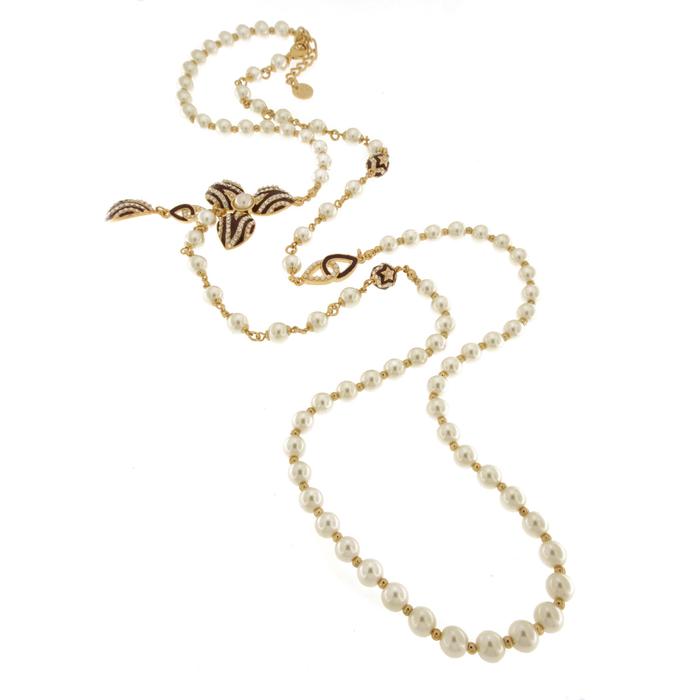 Collana in Metallo con perle e fiore bianco e nero