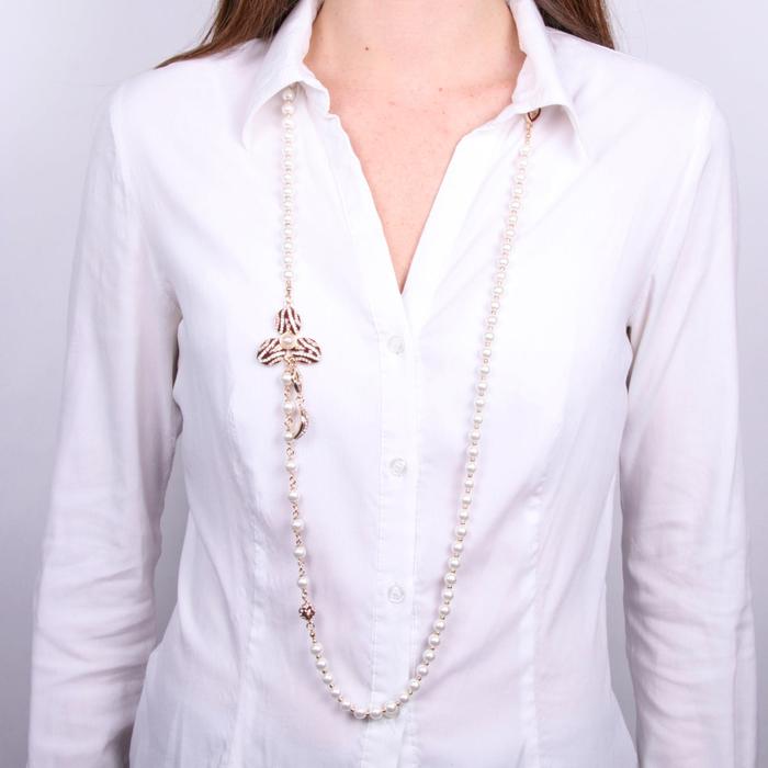 Collana in Metallo con perle e fiore bianco e nero
