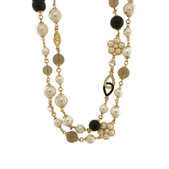 Collana in Metallo doppio filo con perle e fiore a perle bianche