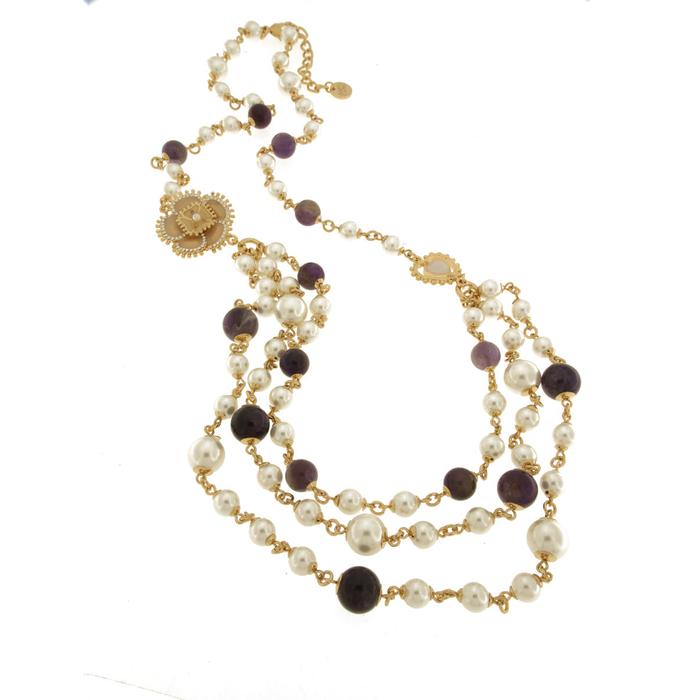 Collana in Metallo multifilo con perle e fiore placcato oro