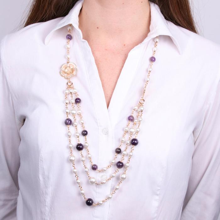 Collana in Metallo multifilo con perle e fiore placcato oro
